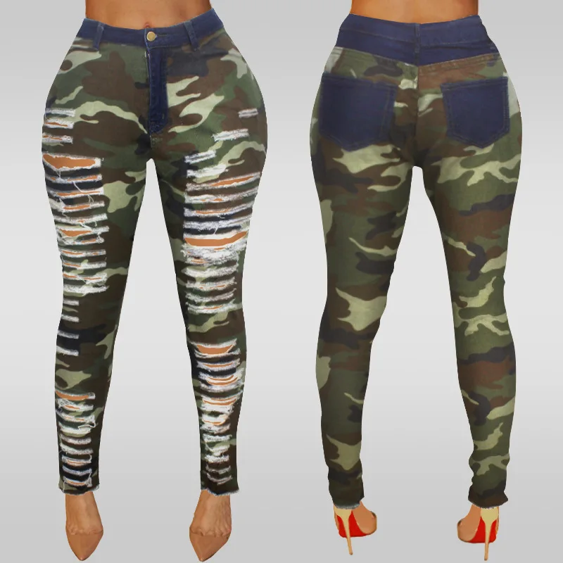 

ChocoMist Jeans camo hole design fahsion women pencil pants HSF2096