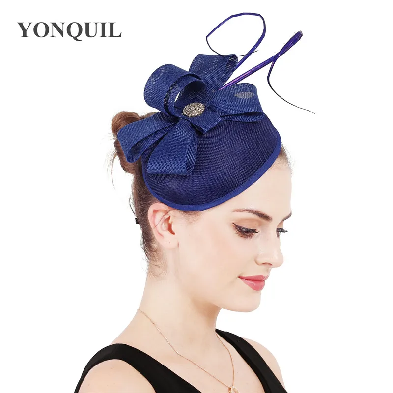 royal blue Имитация Sinamay 15 цветов шикарная чародейная шляпа необычное перо страуса аксессуары для волос женский коктейльный Королевский Аскот церковный головной убор - Цвет: royal blue