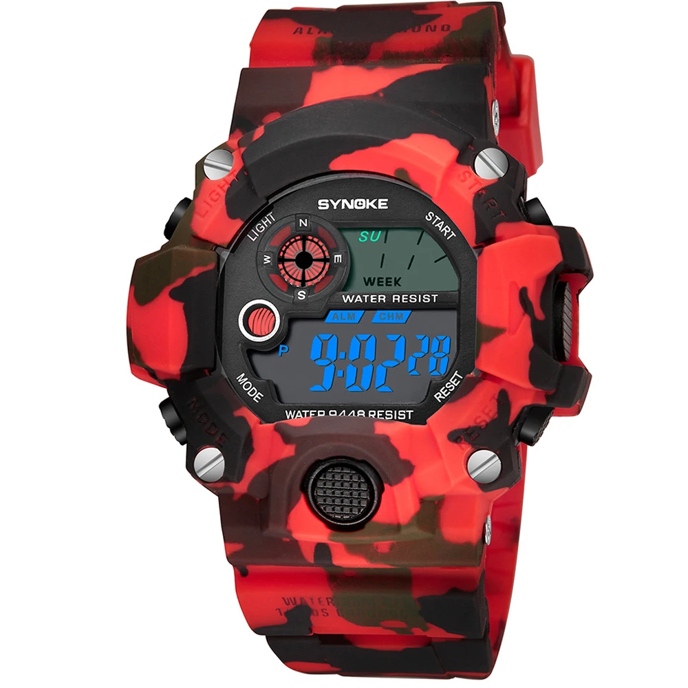 Red SYNOKE Relogio Masculino военные многофункциональные спортивные часы цветной светодиодный Будильник цифровой двойной механизм наручные часы задний светильник - Цвет: Red