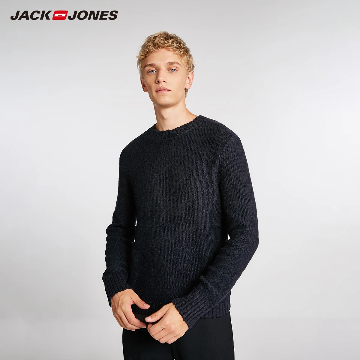 MIDNIGHT JackJones мужской сплошной цвет шерстяной ткани свитер 218425528 - Цвет: MIDNIGHT
