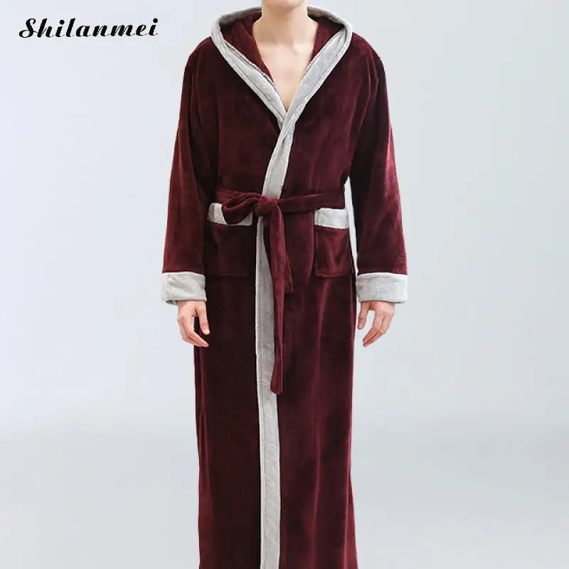 

2019 Winter Patchwork Flannel Robe Male Solid Grey Blue Thicken Dressing Gown Casual Dressing Gown Fashion Robes Mens Bath Robe