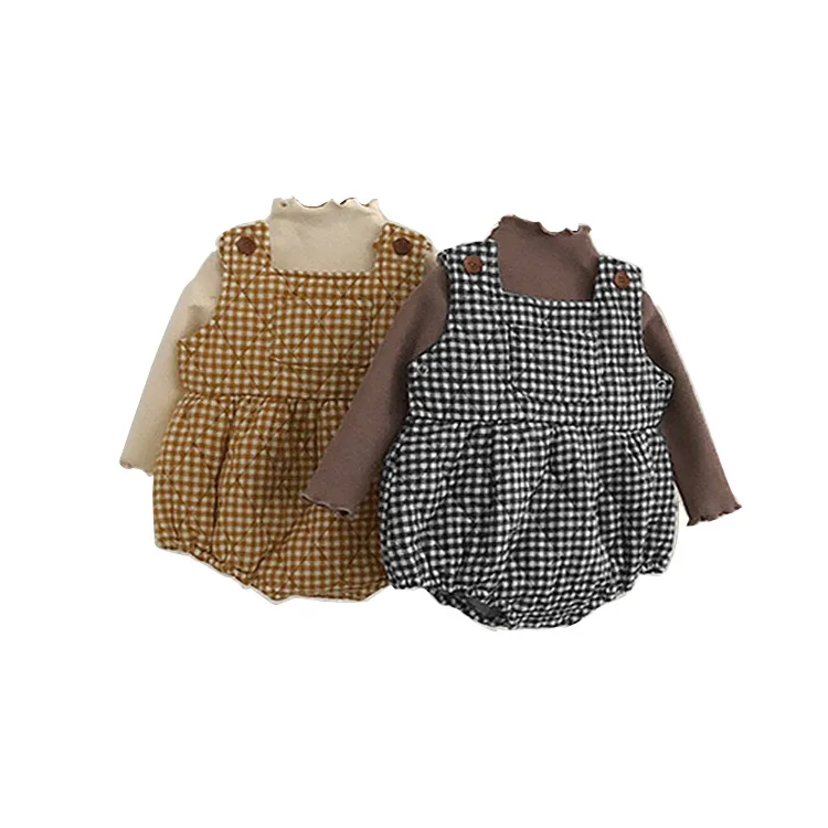 

Autumn Winter New Baby Thicken Warm Sleeveless Bodysuit Boys And Girls Plaid Jumpsuit Newborn Infant One-piece Outfits Clothes