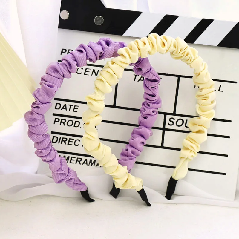 

Женский обруч для волос, винтажный обруч для волос, однотонный, со складками, 2021