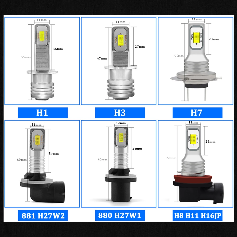 2 шт. светодиодные противотуманные фары Canbus H8 H11 H7 H1 H3 H16 5202 HB4 9005 HB3 H10 P13W PSX24W PSX26W h27