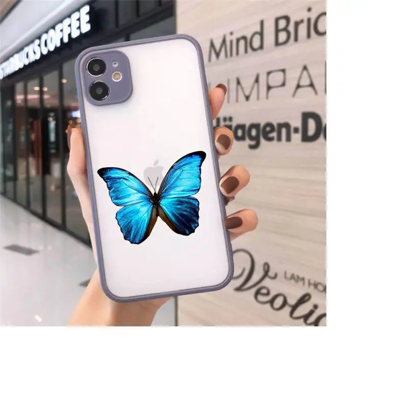 

Blue Butterfly Phone Case Matte For iPhone 12 Mini 11 Pro XR XS Max 7 8 Plus X Hard PC Back Cover