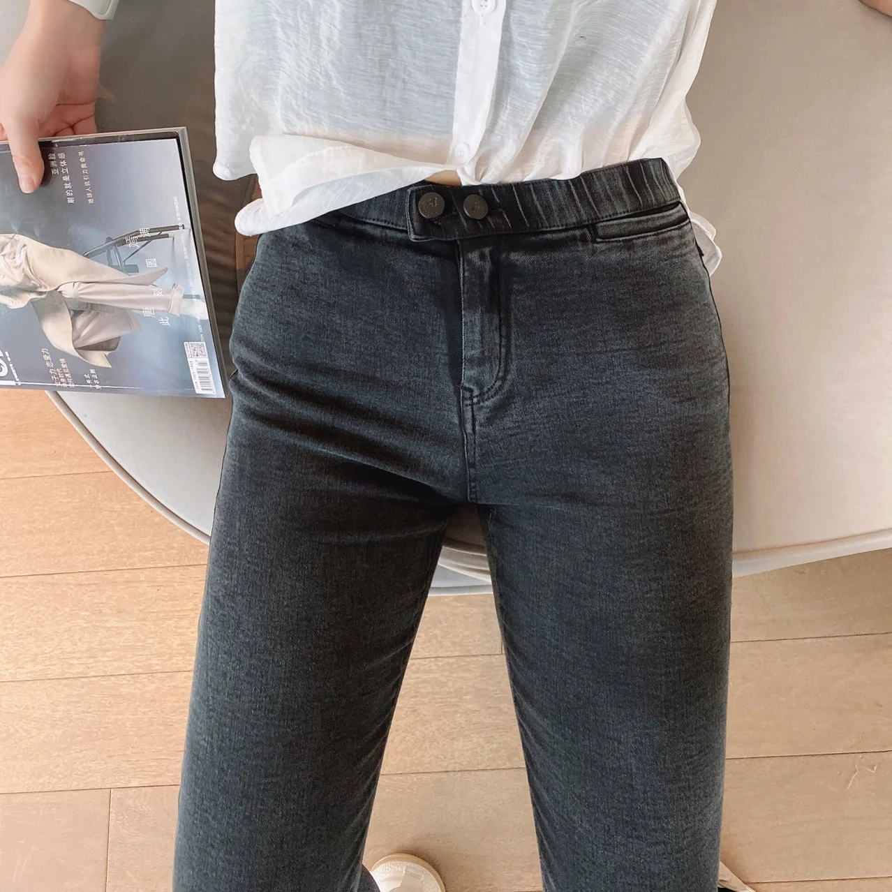 

High Waist Women Jeans Elasticity Denim Pants 2021 Korean Pencil Denim Trousers Streetwear Y2k Pants Vintage Washed Jeans