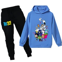 spring and autumn childrens cartoon pattern teen titan go sports casual pants long sleeve hoodie boys and girls casual top sets