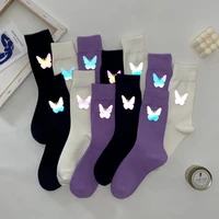 night reflect light men women sock funny black white harajuku butterfly hip hop sock for lover skateboard 2020 new cute socks