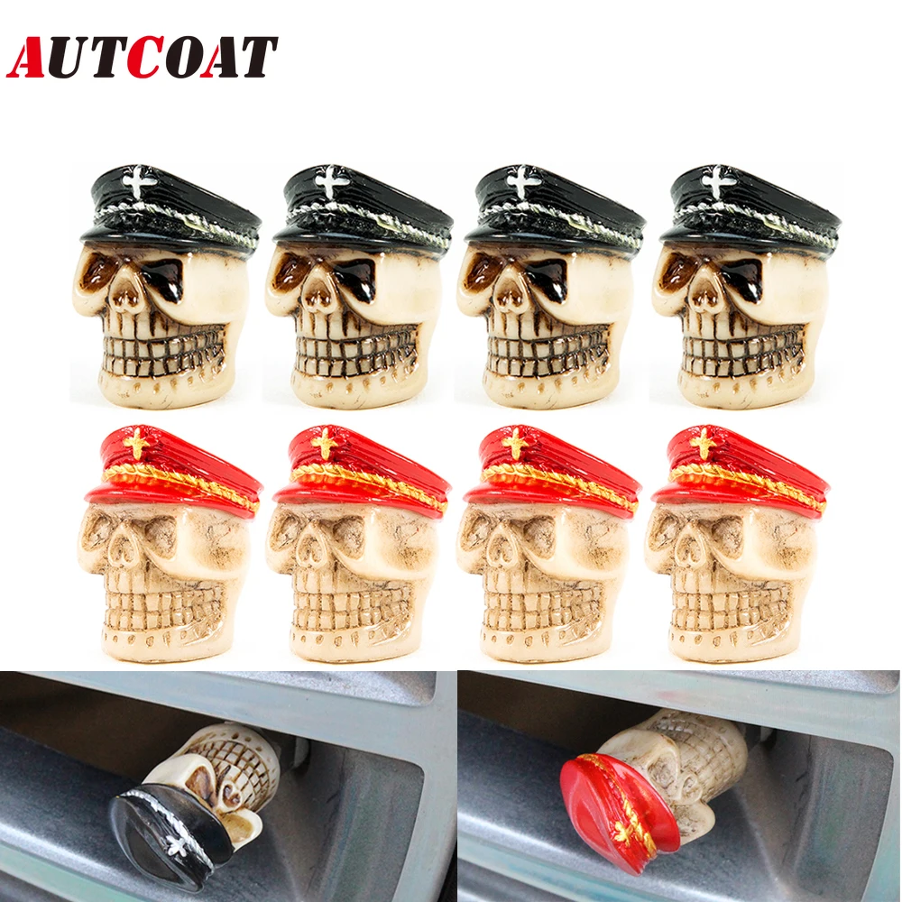 

AUTCOAT 4Pcs/Set Novelty Red/Black Skull Head Car Wheel Tire Air Valve Stem Caps Dust Cover General for Bicycles and Motorcycles