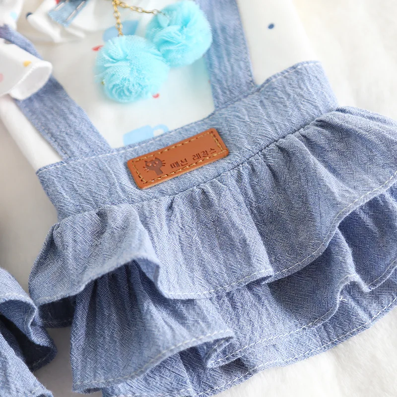 QYPET Вишневое джинсовое платье для собак товары питомцев летняя одежда из 100%