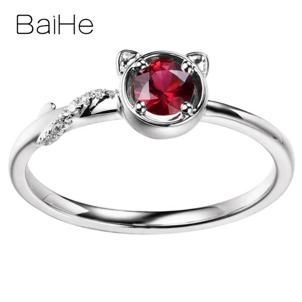White Gold BAIHE Твердые 14 К желтого золота сертифицированные безупречные 0.20ct натуральный рубин помолвки женские модные ювелирные изделия Подарочное кольцо - Gem Color: White Gold