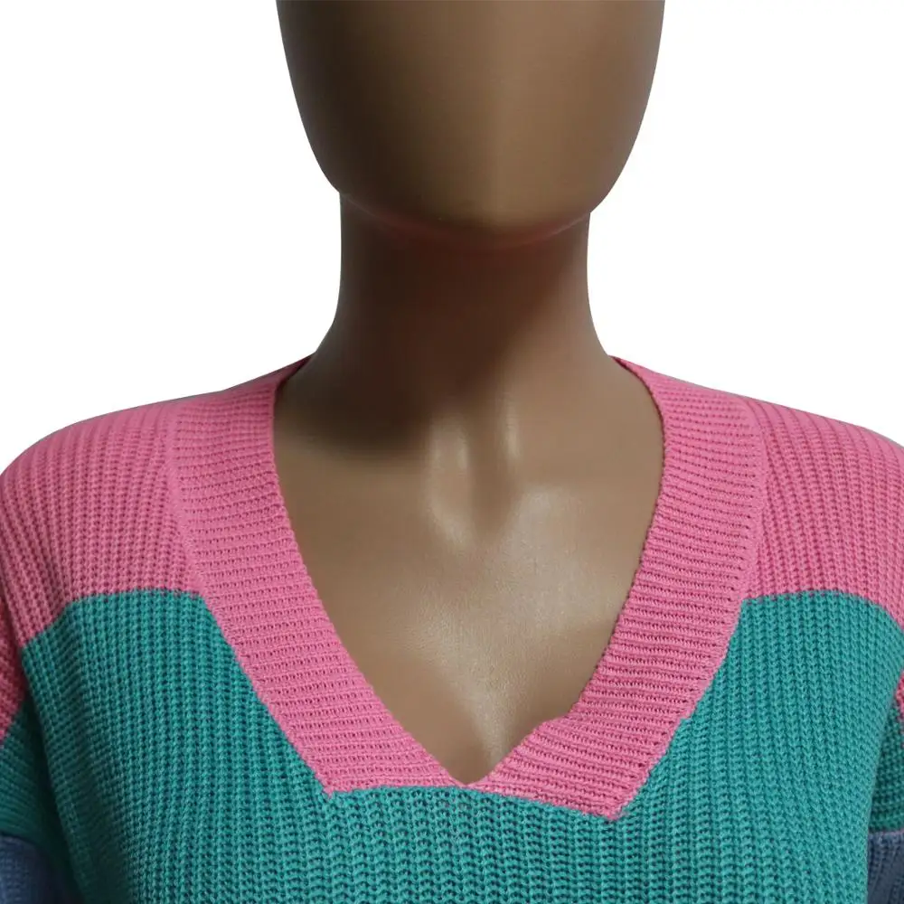 Женский мягкий джемпер с v-образным вырезом вязаный длинным рукавом цветной