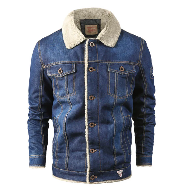 KIOVNO Для мужчин теплый толстый Джинсовые куртки пальто с меховой воротник