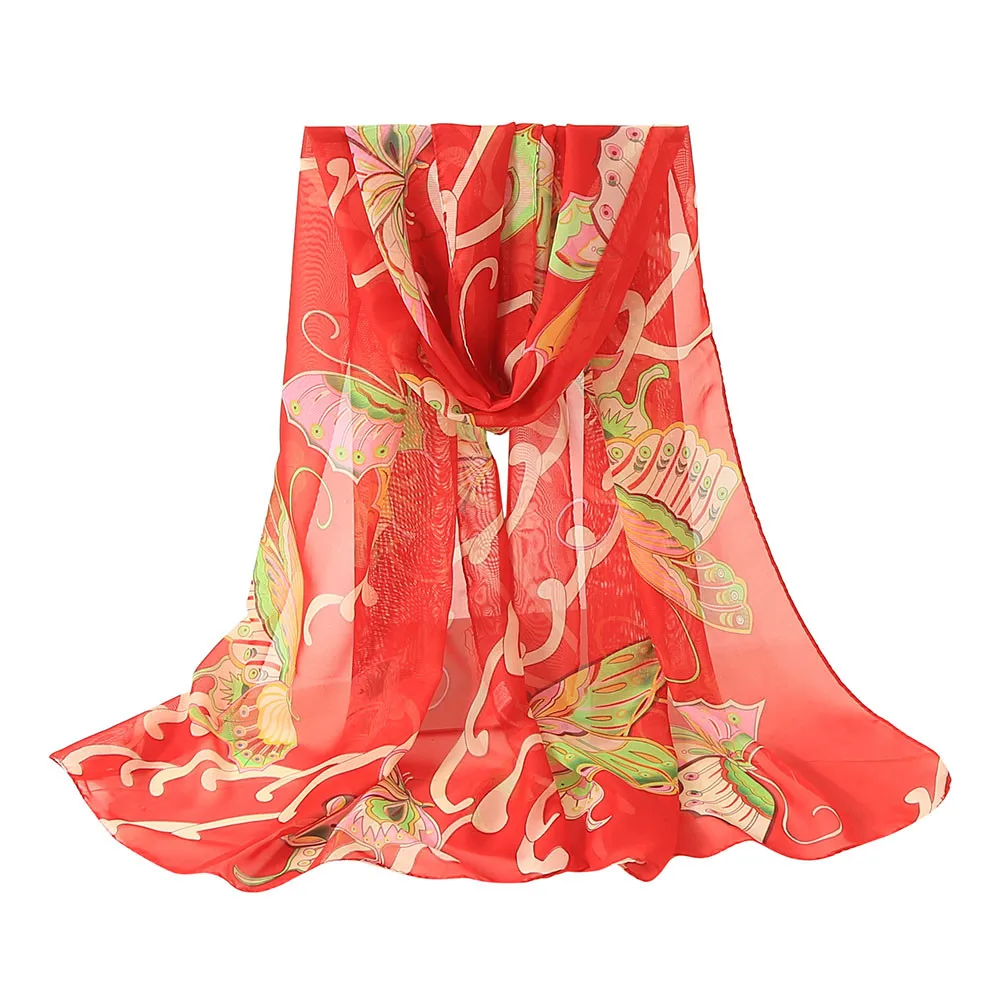 2019 fashion hot new women's poncho chiffon butterfly print long silk scarf soft wrap shawl шарф женский бандана 50* |