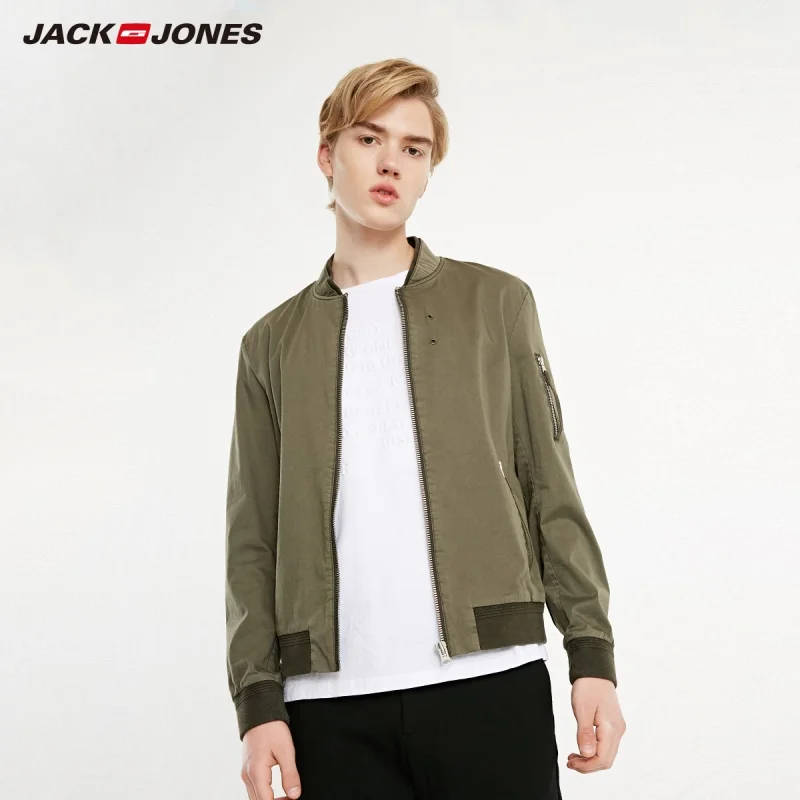 JackJones Мужская однотонная модная прямая бейсбольная куртка с воротником 219121572 |