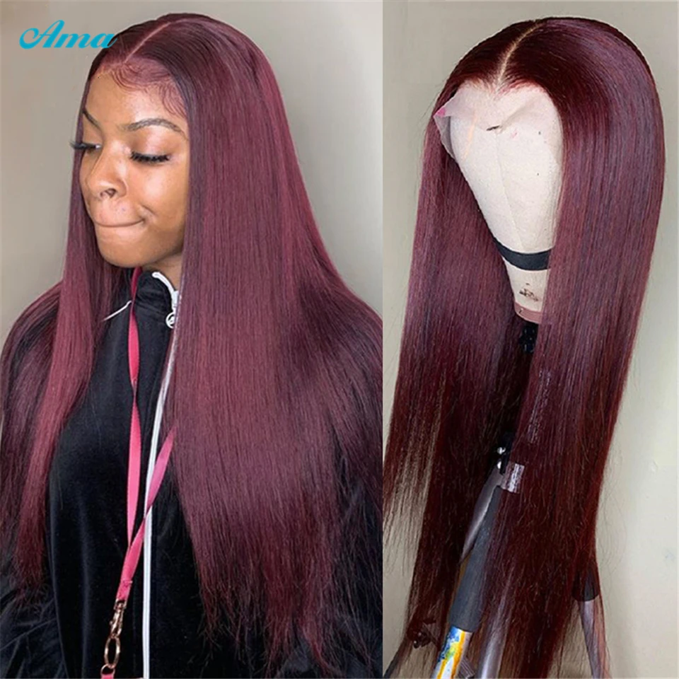 

Burgundy Lace Front Wig Brazilian Straight 99J Lace Front Human Hair Wigs For Black Women Transparent 13x1 T Part Lace Wig Remy
