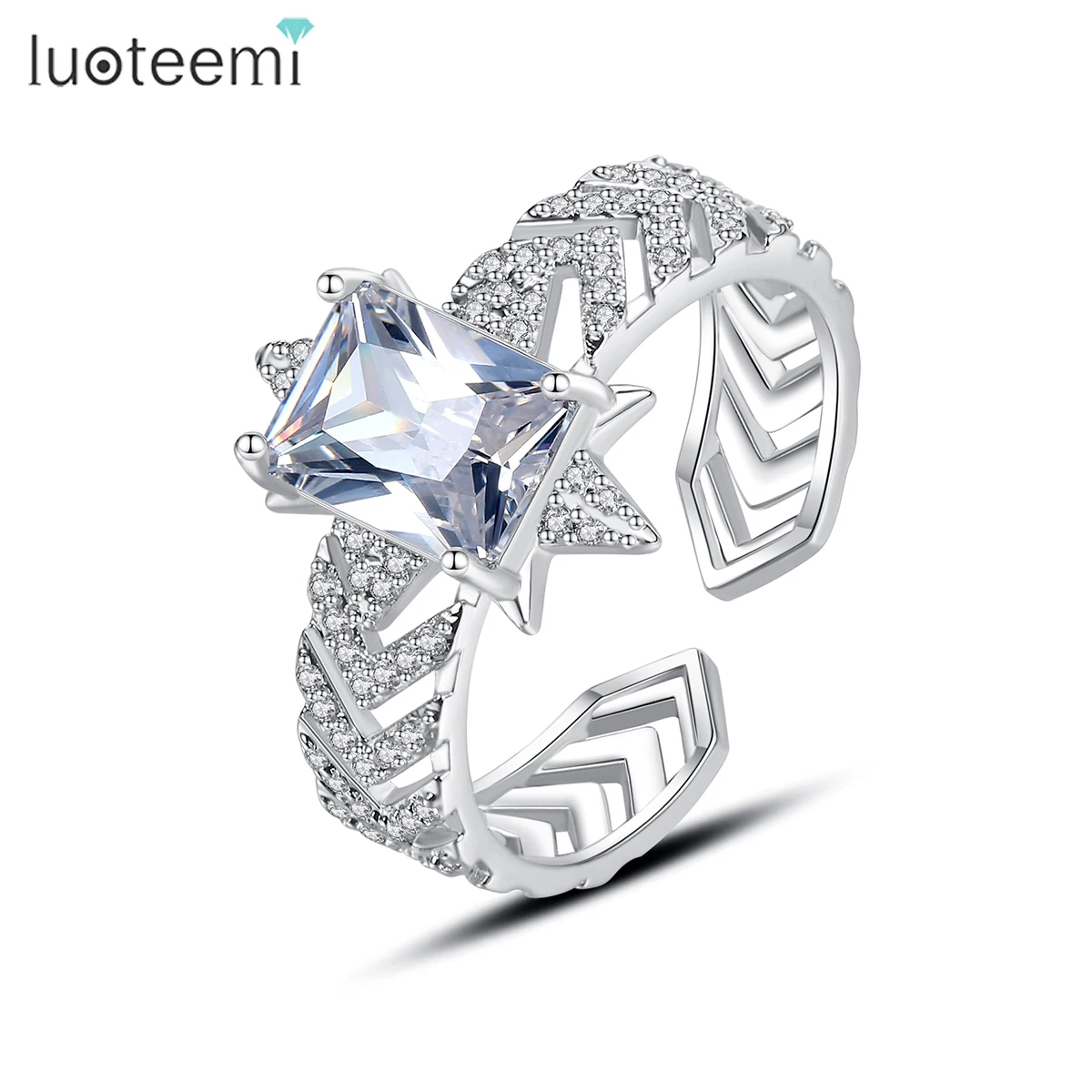 

LUOTEEMI Big Shinny Square Resizable Ring for Women Dazzling Cubic Zircon Open Ring for Bridals Wedding Wholesale Dropshipping