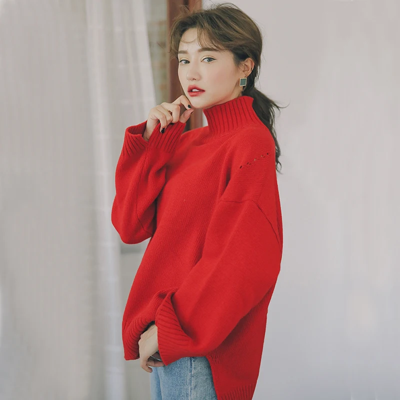 Осенне-зимний пуловер с высоким воротником свободные свитера оверсайз для