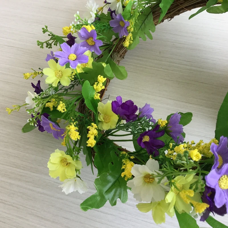 

16 Inch Artificial Daisy Flower Door Wreath with Springtime Faux Wildflowers and Berris Front Door Wreath Decor