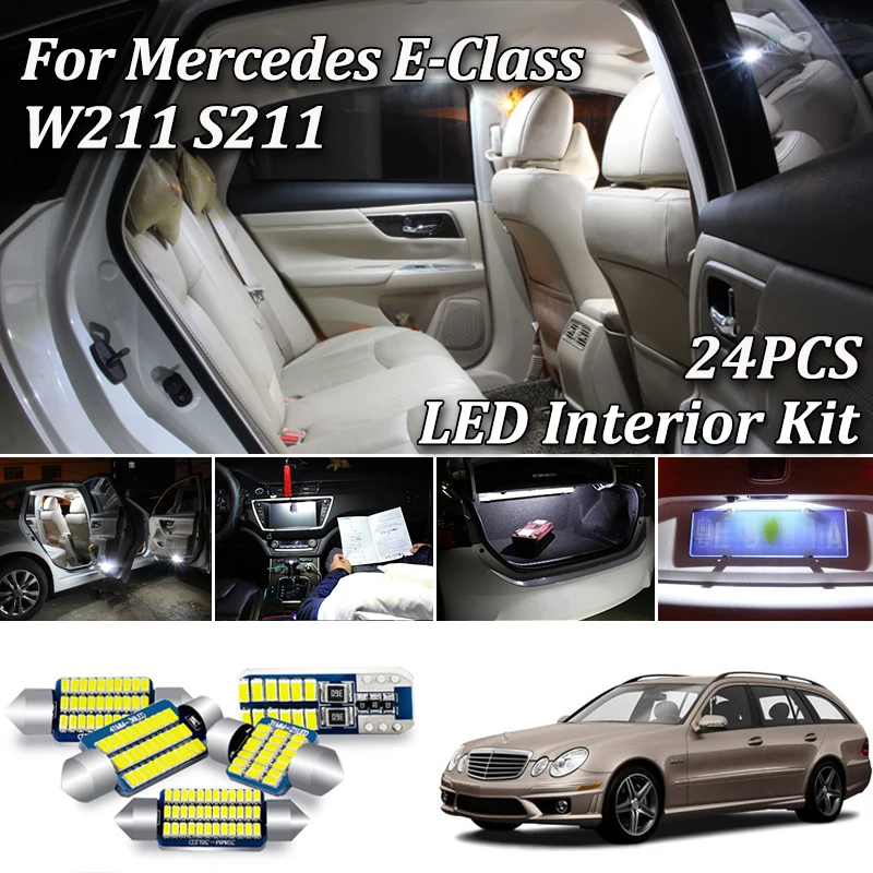 

24Pcs Canbus White Car LED Interior Light Kit For Mercedes Benz E Class W211 S211 Sedan Estate LED Interior Light Kit 2003-2009