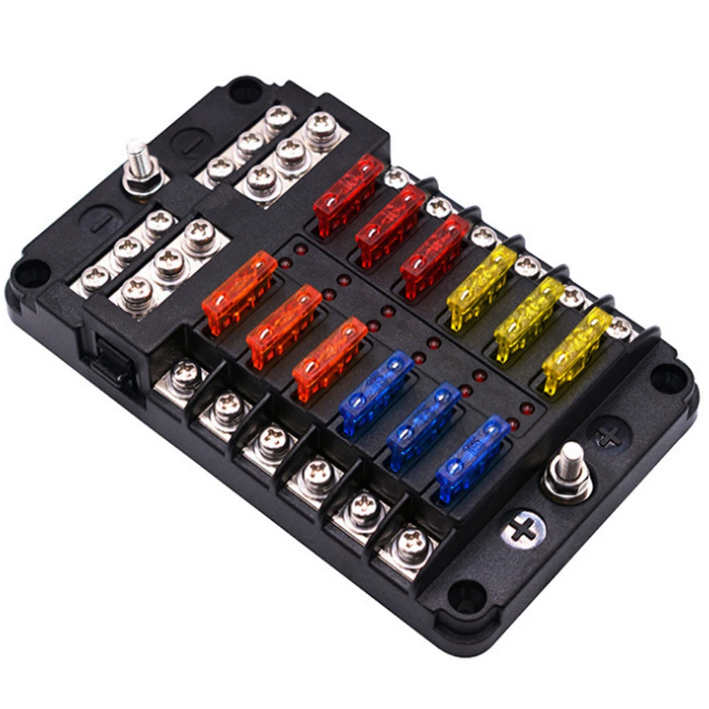 

Car Fuse Block Holder 12 Ways 32V LED Indicator Light Automotive Blade Fuse Box Terminal Block Holder Case