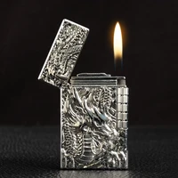 dragon emboss ping bright gas lighter creative personality grinding jet gas lighter butane metal sound cigarette cigar inflated