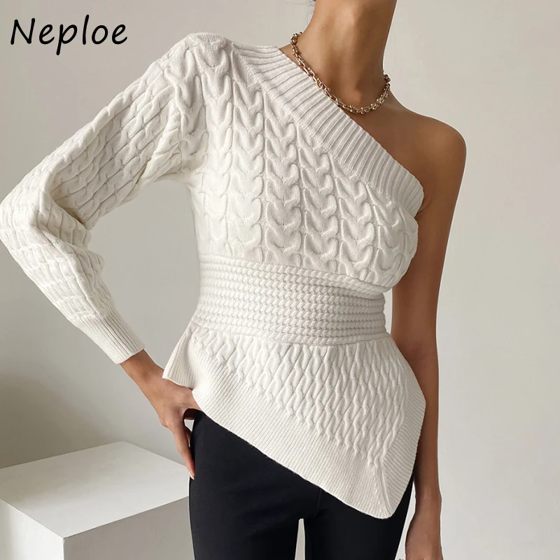 Женский вязаный свитер Neploe с косым воротником открытыми плечами | Женская одежда