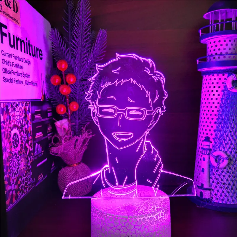 Haikyuu Kei Tsukishima светодиодный ночсветильник цветной аниме 3D иллюзия Лампа для