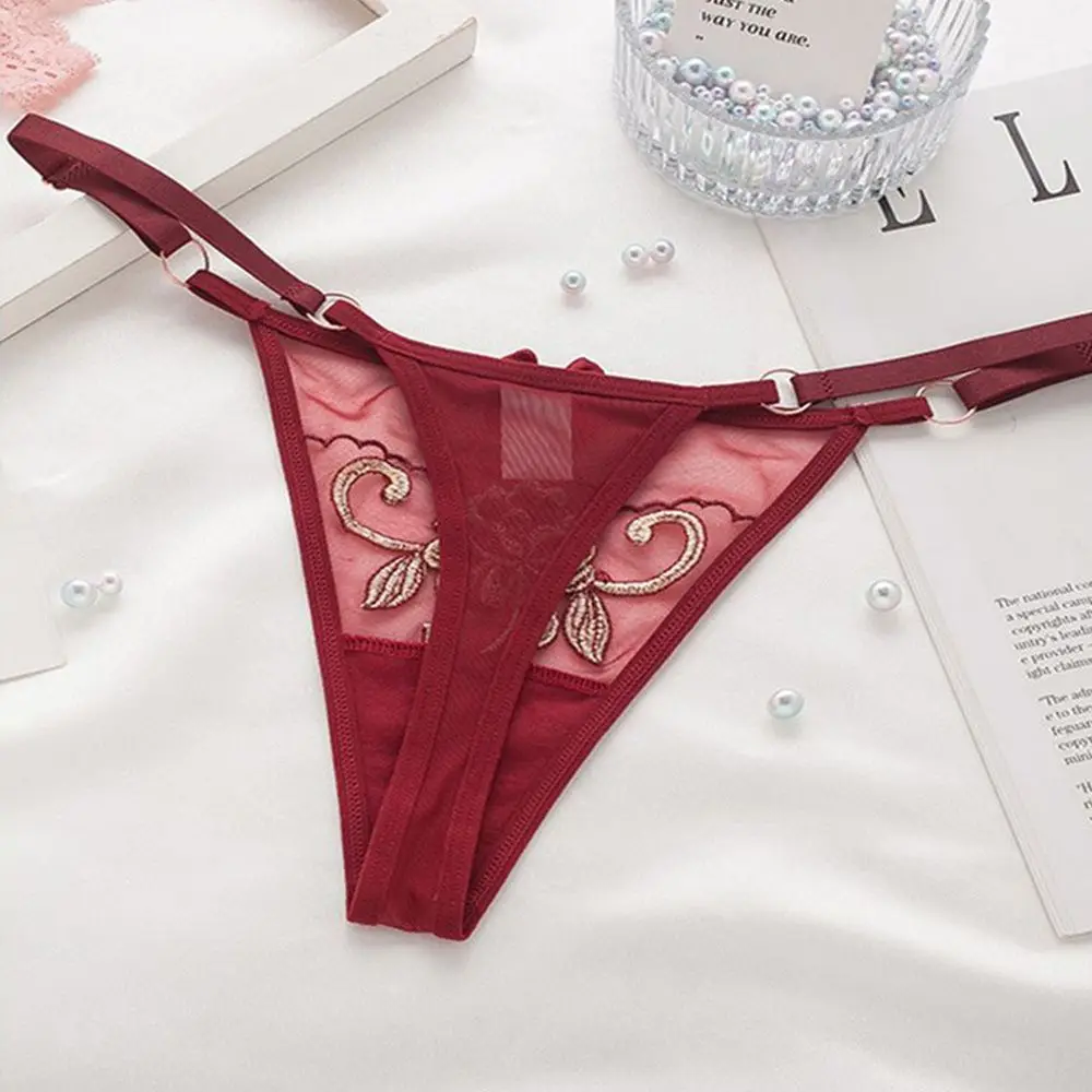 Seamless Lace Embroideied Flower Bandage Panties Sexy Lingerie Women's Underwear Transparent Thongs Intimates