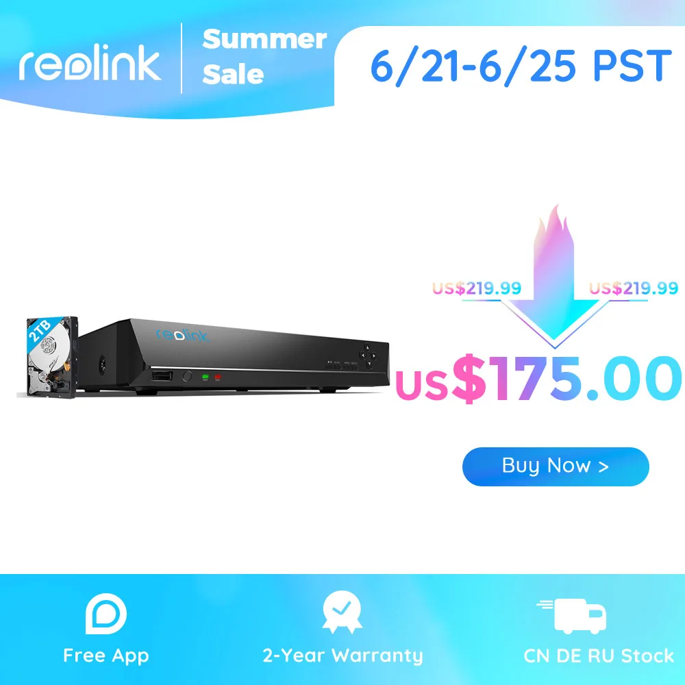 Reolink 8ch RLN8 410 5MP PoE NVR со встроенным 2 ТБ HDD для 4MP 4K HD IP камеры только 24/7 видео