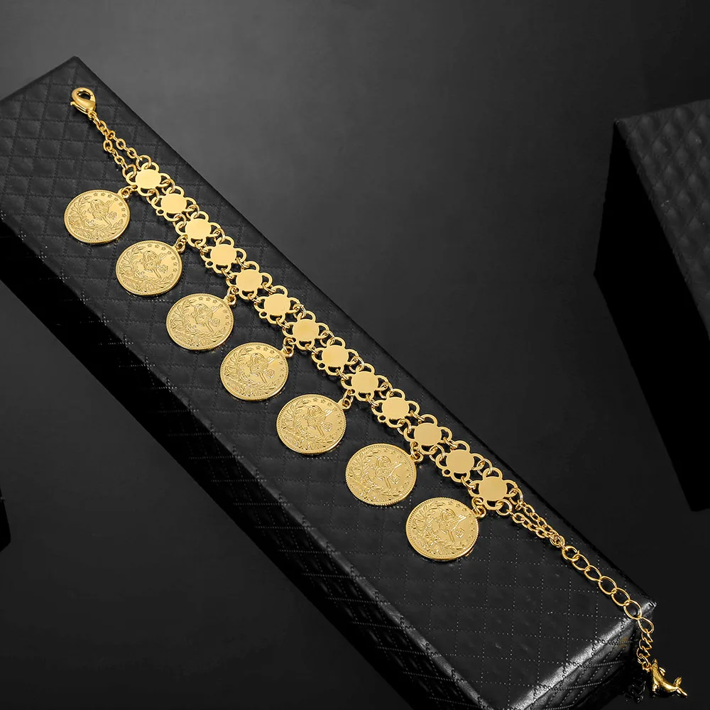 Браслет в виде Соединённых золотых монет для женщин турецкий браслет мужчин