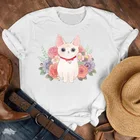 Женская футболка с коротким рукавом, Повседневная футболка с круглым вырезом и изображением кота, женская модная одежда, свободные футболки, Женский пуловер, футболка