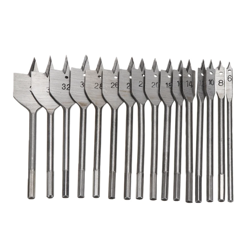 

16Pcs/Set 6-38mm Woodworking Tool Sets Spade Drill Bits Durable Wood Flat Drill Set Wood Tools Drill Bit Long Hex Shank Handle