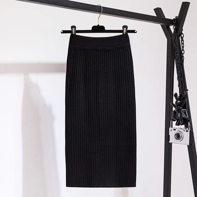 Faldas mujer moda осень зима женские трикотажные юбки однотонные сексуальные длинные юбки с разрезом faldas largas mujer
