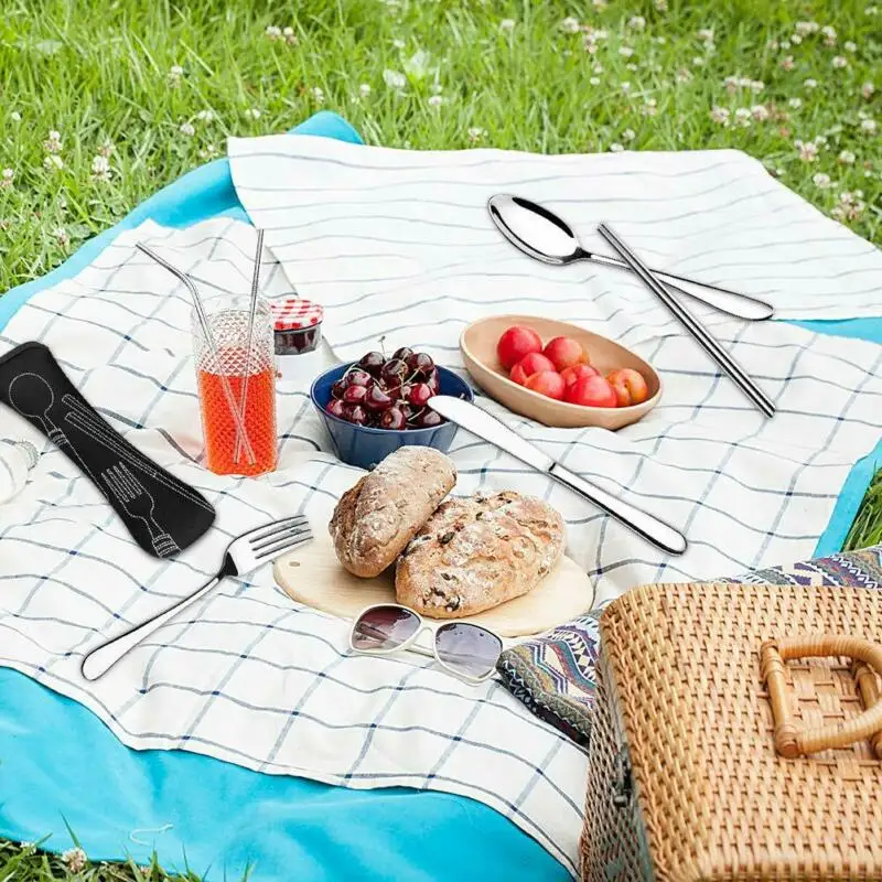 7 шт. набор столовых приборов из нержавеющей стали для путешествий Ложка Вилка