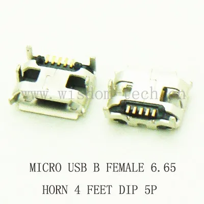 

Бесплатная доставка, 1000 шт./лот, гнездовой разъем Micro USB типа B, 4 фута DIP 6,6, большой гудок