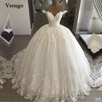 verngo real image glitter ball gown wedding dresses off the shoulder lace applique off the shoulder princess bridal gowns