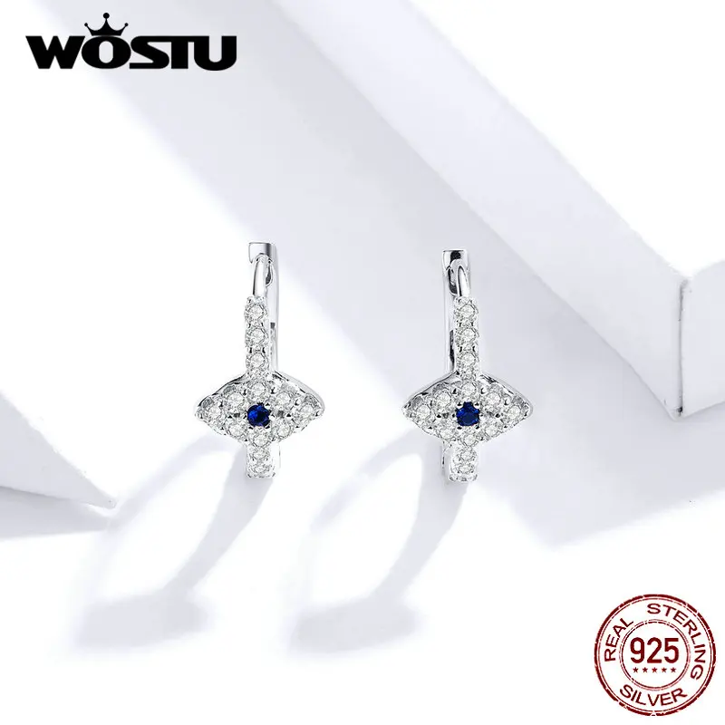 WOSTU Hot Sale 100% Real 925 Sterling Silver Earrings For Women Classic Zircon Lucky Eye &amp Gold Color Jewelry | Украшения и