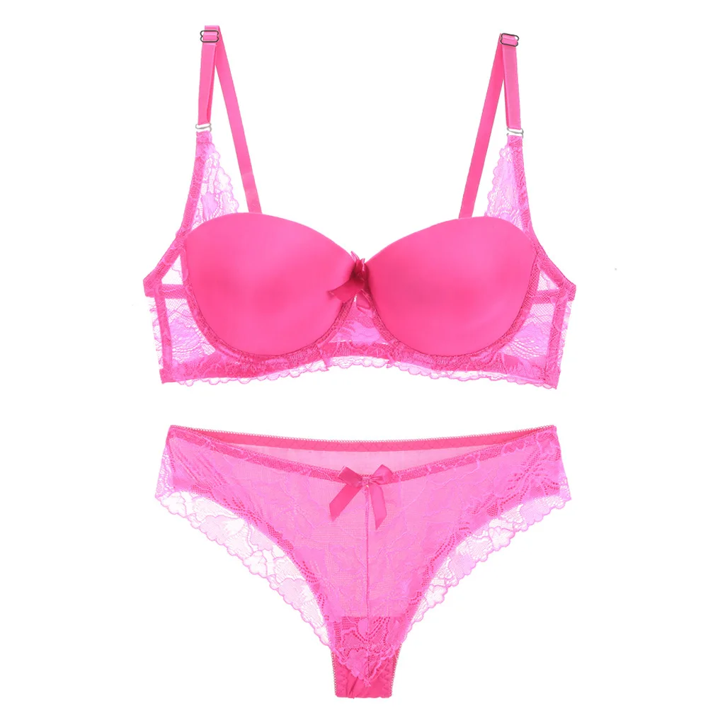 

2020 Sexy Thin Cup Smooth Half Cup Lace Bow Bra Set Push Up Half Cup(1/2 Cup)
