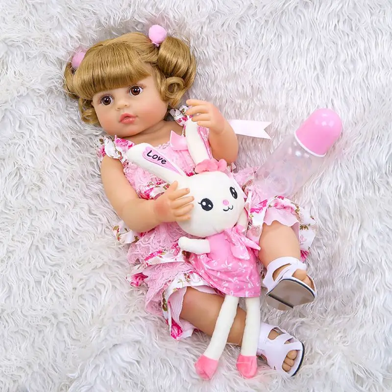 

Girls Toys Gifts Realistic Doll Full Soft Vinyl Toddler Babies Lifelike Lovely Girl Bunny Accompany Toy Birthday Christmas Gifts