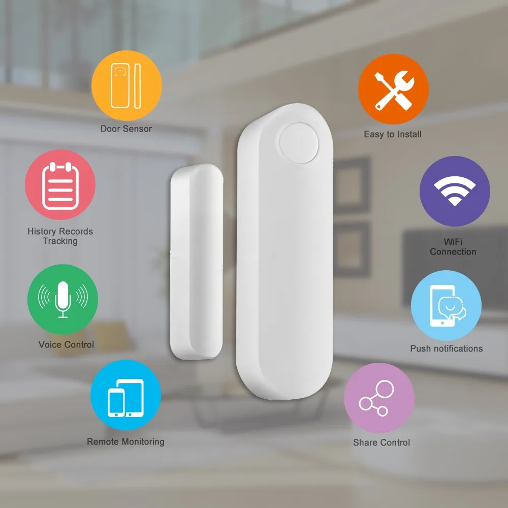

WiFi Smart Door Sensor Tuya APP Control Door Window Opening Security Alarm Sensor Magnetic Switch Wireless Detector Compatible