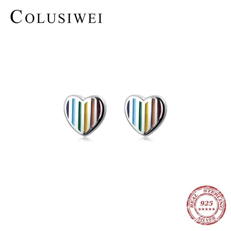 

Colusiwei Real 100% 925 Sterling Silver Anti-allergy 3 Color Enamel Love Hearts Stud Earring for Women Fine Jewelry Kids Gift