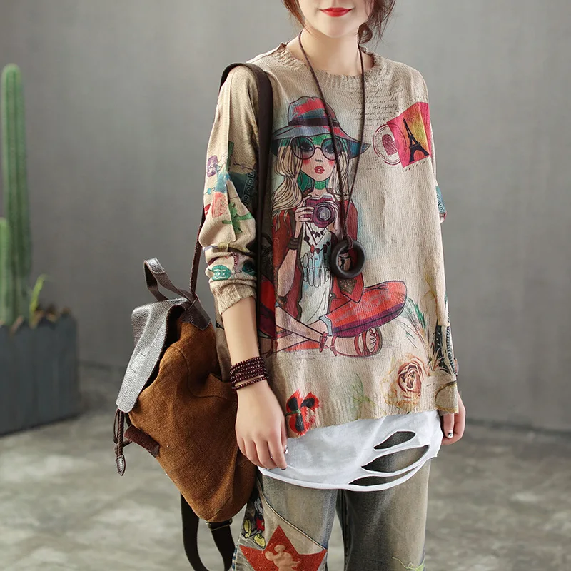 Женский свободный вязаный свитер в стиле ретро повседневные пуловеры с круглым