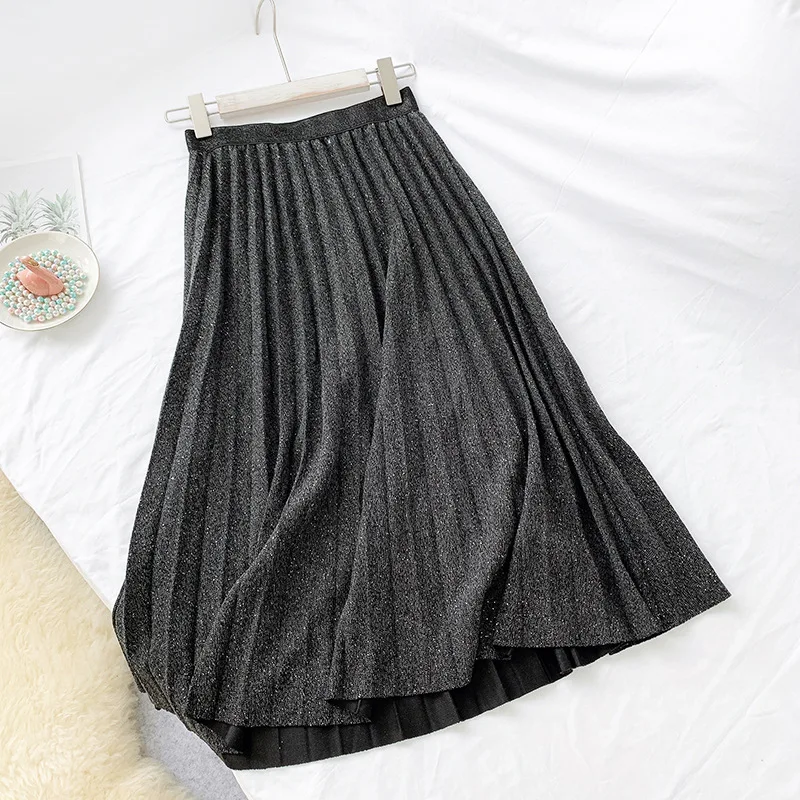 Новые весенние плиссированные юбки с блестками 2020 повседневные средней длины