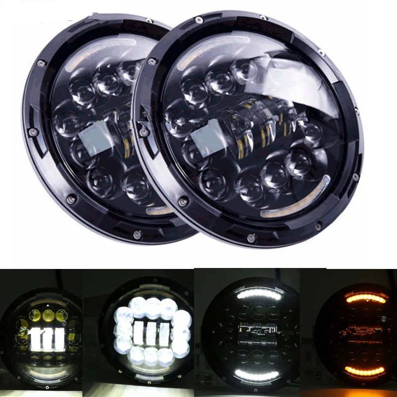 Black 90W Для Jeep Wrangler светодиодные фары 7 дюймов Круглый Высокий Низкий Луч DC 12 В 24 в фары для Lada 4x4 urban Niva suzuki samurai - Цвет: Black 90W