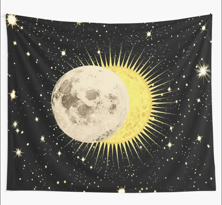 

Imminent Eclipse Sun Moon Stars Space Astronomy Tapestry Black Wall Hanging Tapestries Dorm Home Bedroom Christmas Decor Mat