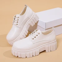 2022 spring women single shoes white patent leather thick bottom british style shoes casual comfortable lace up platform shoes