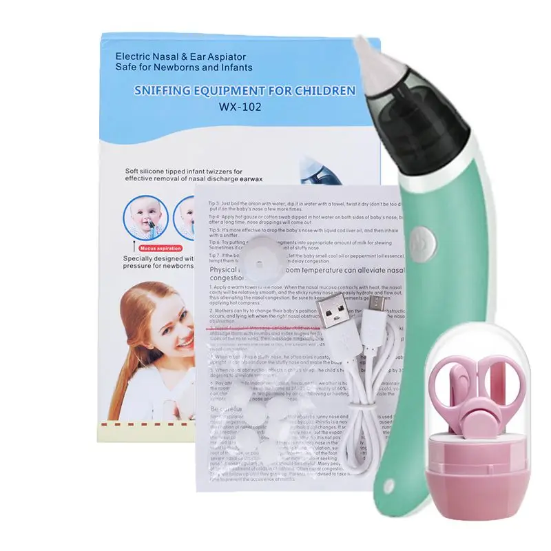 with Nail clipper Детский носовой аспиратор Электрический Очиститель носа оборудование для нюхания безопасный гигиенический очиститель носа для новорожденных малышей - Цвет: with Nail clipper
