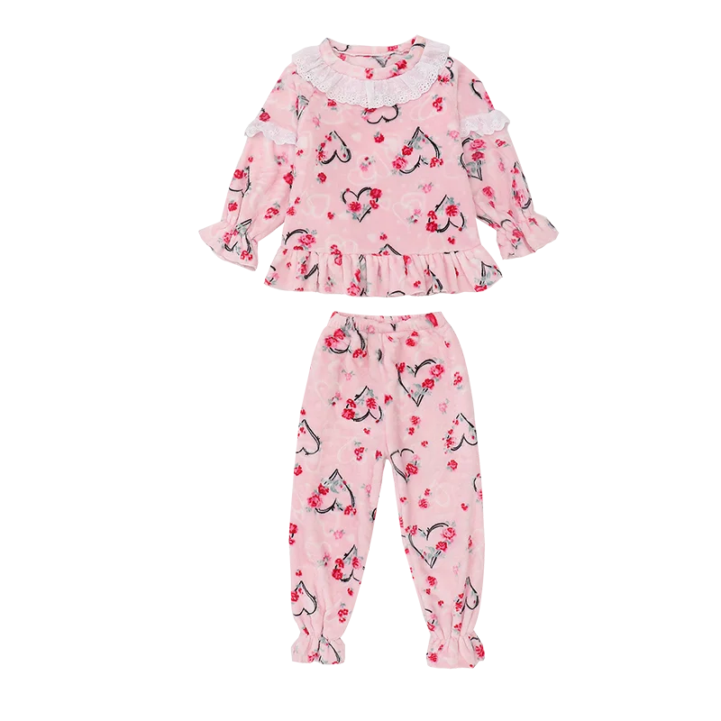 

Winter 2pcs Girls Clothes of Sleepwear Soft Warm Toddler Pajamas Clothing Sets Cute Lace Baby Clothes Girls Home Suit for Kids