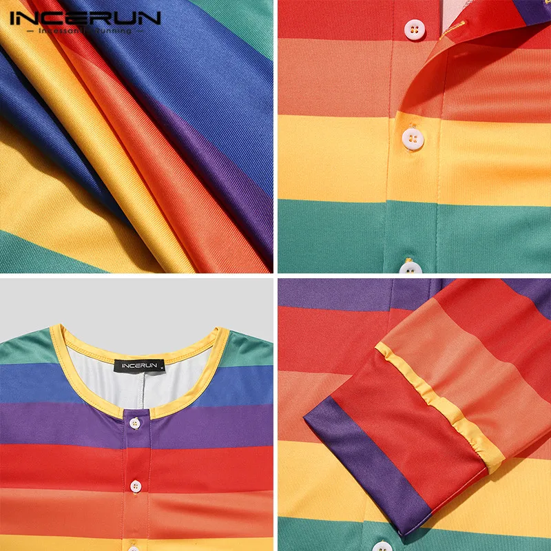 

Men Pajamas Jumpsuits Striped Homewear O Neck Long Sleeve Rompers Comfortable Button Fitness Sleepwear Mens Overalls 5XL INCERUN